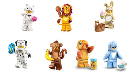 Set 7 Minifigures LEGO Pesciolino Delfino Scimmia Dalmata Coniglio Leone Gatto