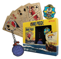 Gift Set One Piece Pirata Portachiavi Spilla Carte da Gioco Fanattik