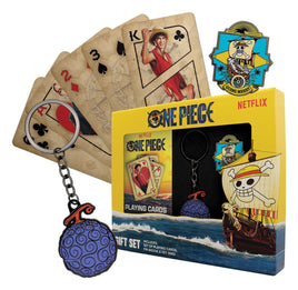 Gift Set One Piece Pirata Portachiavi Spilla Carte da Gioco Fanattik