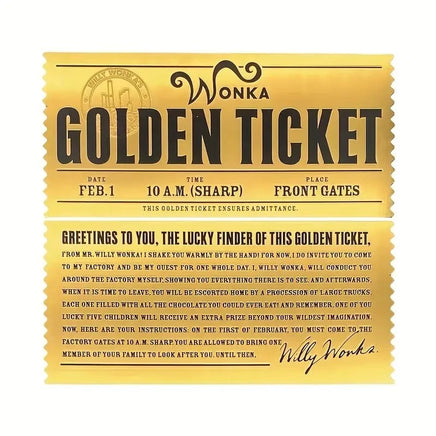 Replica Biglietto Golden Ticket Willy Wonka e La Fabbrica di Cioccolato