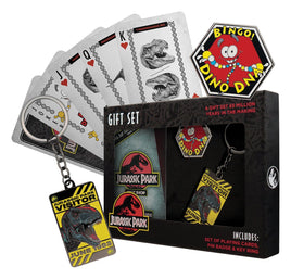 Gift Set Jurassic Park Portachiavi Spilla Carte da Gioco Fanattik