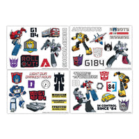 Set 4 fogli A5 decalcomanie adesivi stickers Transformers Autobot Decepticon
