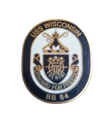 Spilla in metallo smaltato Corazzata USS Wisconsin BB-64 US Navy RARA