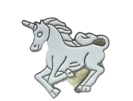 Unicorn enameled metal brooch
