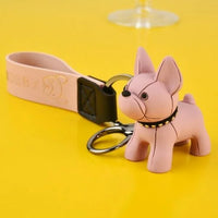Bulldog Cartoon Dog Keychain in Pink aluminum alloy