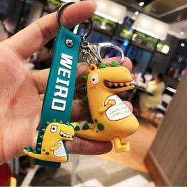 Cartoon Dinosaur Keychain in yellow hard rubber