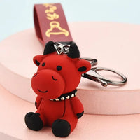 Cartoon Cow Keychain in Red aluminum alloy