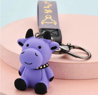 Cartoon Cow Keychain in Purple aluminum alloy