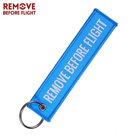 Remove Before Flight embroidered keychain Blue