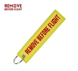 Remove Before Flight Yellow Red embroidered keychain
