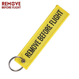 Remove Before Flight embroidered key ring Yellow