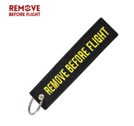 Remove Before Flight embroidered key ring Black Yellow