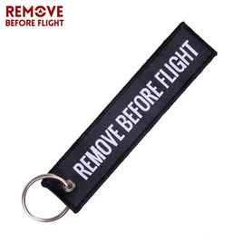 Remove Before Flight embroidered key ring Black