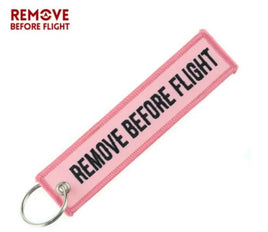 Remove Before Flight Pink embroidered keychain