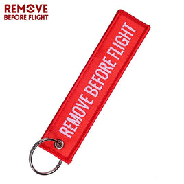 Remove Before Flight embroidered key ring Red