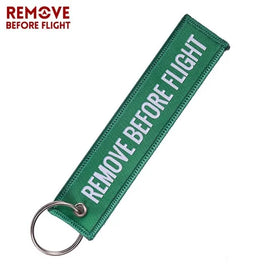 Remove Before Flight embroidered key ring Green