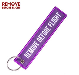 Purple Remove Before Flight embroidered keychain