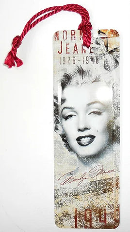 Marilyn Monroe Lesezeichen aus Aluminium mit rotem Stoffanhänger