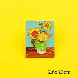 Van Gogh Sunflowers enameled metal brooch