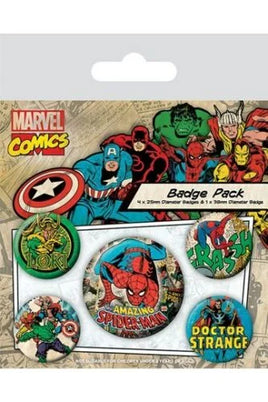 Set 5 spille button bagde Marvel