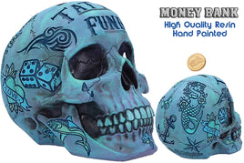 Piggy Bank Skull Calaveras Tattoo Money Box Blue